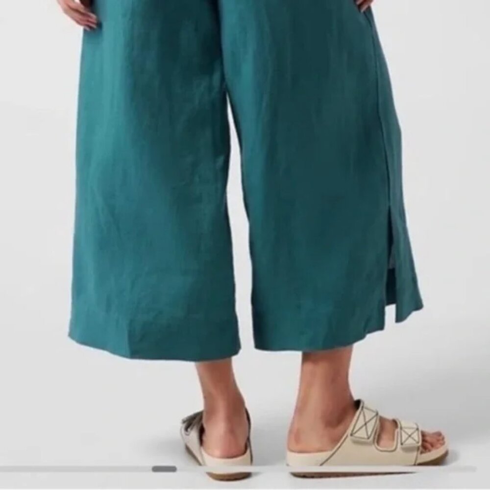 Athleta Playa Linen Wide Leg Crop Pants Pleated Borealis Green size 6 Lagenlook - Picture 11 of 12